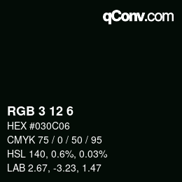 カラーコード: RGB 3 12 6 | qconv.com