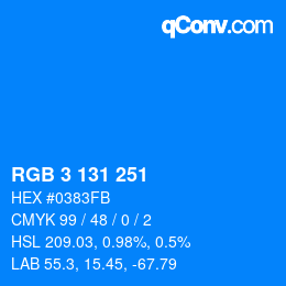 Color code: RGB 3 131 251 | qconv.com