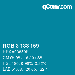 カラーコード: RGB 3 133 159 | qconv.com