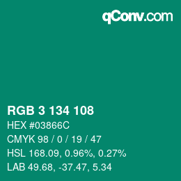 Color code: RGB 3 134 108 | qconv.com