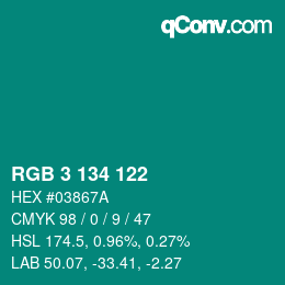 カラーコード: RGB 3 134 122 | qconv.com