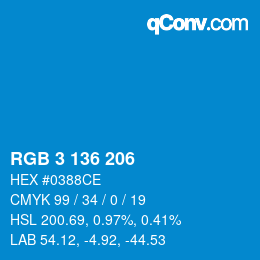 Color code: RGB 3 136 206 | qconv.com