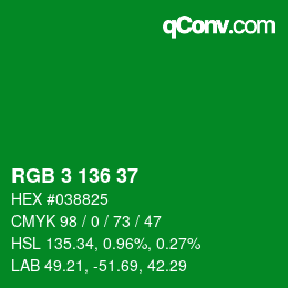 カラーコード: RGB 3 136 37 | qconv.com