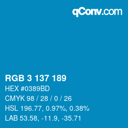 カラーコード: RGB 3 137 189 | qconv.com