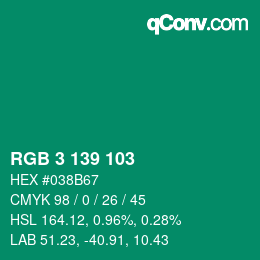 カラーコード: RGB 3 139 103 | qconv.com