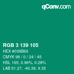カラーコード: RGB 3 139 105 | qconv.com