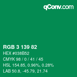 Color code: RGB 3 139 82 | qconv.com