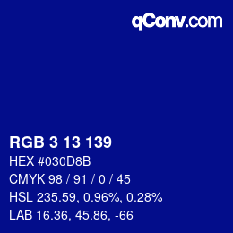 カラーコード: RGB 3 13 139 | qconv.com