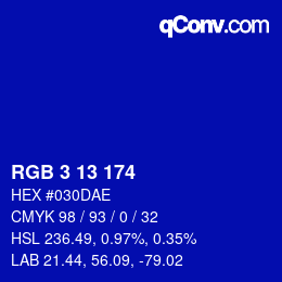 Color code: RGB 3 13 174 | qconv.com