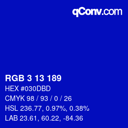 カラーコード: RGB 3 13 189 | qconv.com