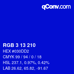カラーコード: RGB 3 13 210 | qconv.com