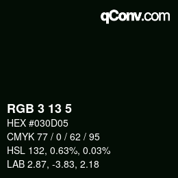 カラーコード: RGB 3 13 5 | qconv.com