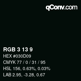 颜色代码: RGB 3 13 9 | qconv.com