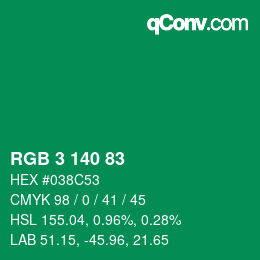 Color code: RGB 3 140 83 | qconv.com