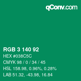 颜色代码: RGB 3 140 92 | qconv.com