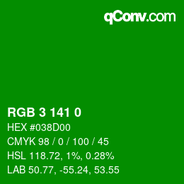 カラーコード: RGB 3 141 0 | qconv.com