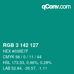 Color code: RGB 3 142 127 | qconv.com