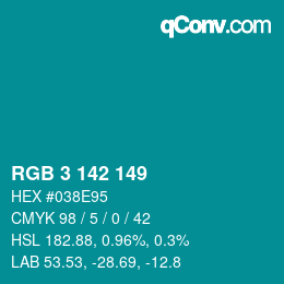 カラーコード: RGB 3 142 149 | qconv.com