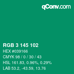 Color code: RGB 3 145 102 | qconv.com