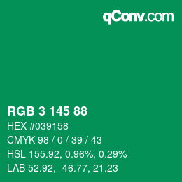 颜色代码: RGB 3 145 88 | qconv.com