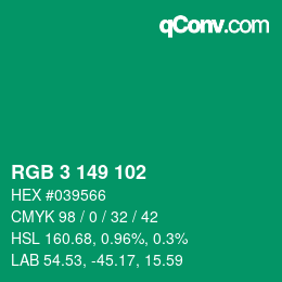 Color code: RGB 3 149 102 | qconv.com