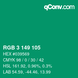 カラーコード: RGB 3 149 105 | qconv.com