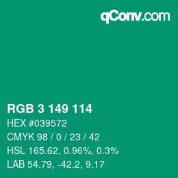 Color code: RGB 3 149 114 | qconv.com