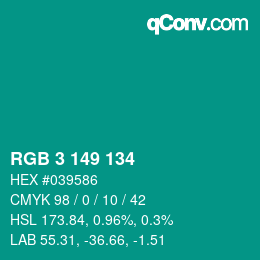 カラーコード: RGB 3 149 134 | qconv.com