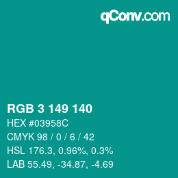 Color code: RGB 3 149 140 | qconv.com