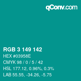 Color code: RGB 3 149 142 | qconv.com