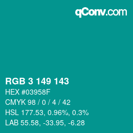 カラーコード: RGB 3 149 143 | qconv.com