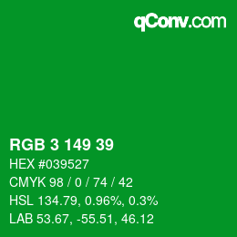 カラーコード: RGB 3 149 39 | qconv.com