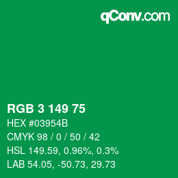 カラーコード: RGB 3 149 75 | qconv.com