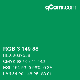 カラーコード: RGB 3 149 88 | qconv.com
