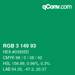 カラーコード: RGB 3 149 93 | qconv.com