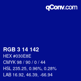 カラーコード: RGB 3 14 142 | qconv.com