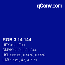 Color code: RGB 3 14 144 | qconv.com