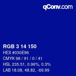 颜色代码: RGB 3 14 150 | qconv.com