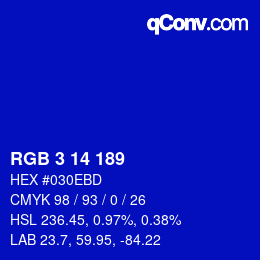 Color code: RGB 3 14 189 | qconv.com
