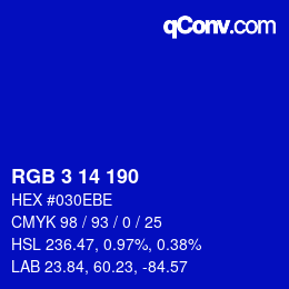 Color code: RGB 3 14 190 | qconv.com