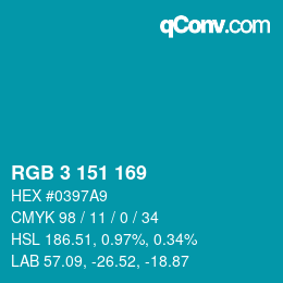 カラーコード: RGB 3 151 169 | qconv.com