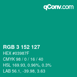 カラーコード: RGB 3 152 127 | qconv.com