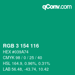 カラーコード: RGB 3 154 116 | qconv.com