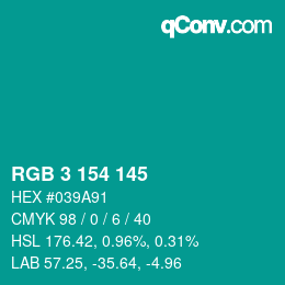 カラーコード: RGB 3 154 145 | qconv.com