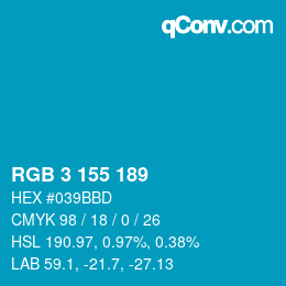 カラーコード: RGB 3 155 189 | qconv.com