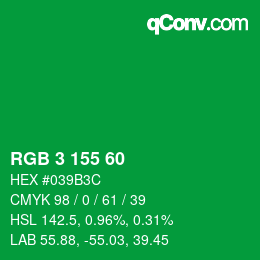 颜色代码: RGB 3 155 60 | qconv.com