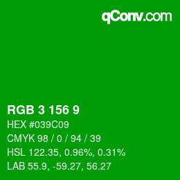 颜色代码: RGB 3 156 9 | qconv.com