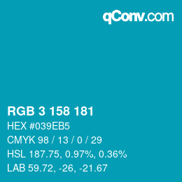 颜色代码: RGB 3 158 181 | qconv.com