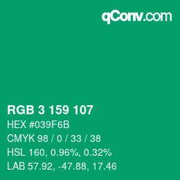 カラーコード: RGB 3 159 107 | qconv.com