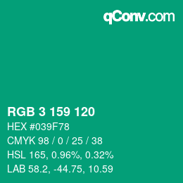 Color code: RGB 3 159 120 | qconv.com